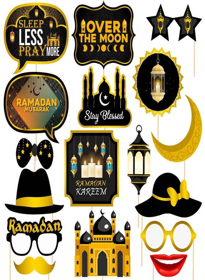 Zyozique 17 Pieces, Ramadan Photo Booth Props - Ramadan Decorations | Eid Photo Props, Eid Decorations | Eid Mubarak Photo Booth Props Kit |Ramadan Party Supplies | Ramadan Mubarak Decorations - Image 1